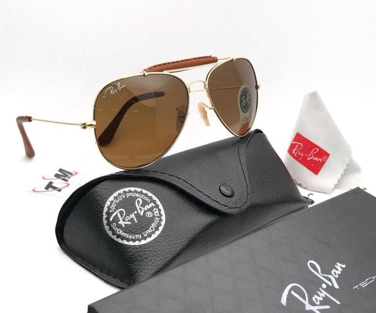 New Stylish Design Brown & Gold 3422 Fancy Aviator Bridge Master Pcs Sunglasses For Men.