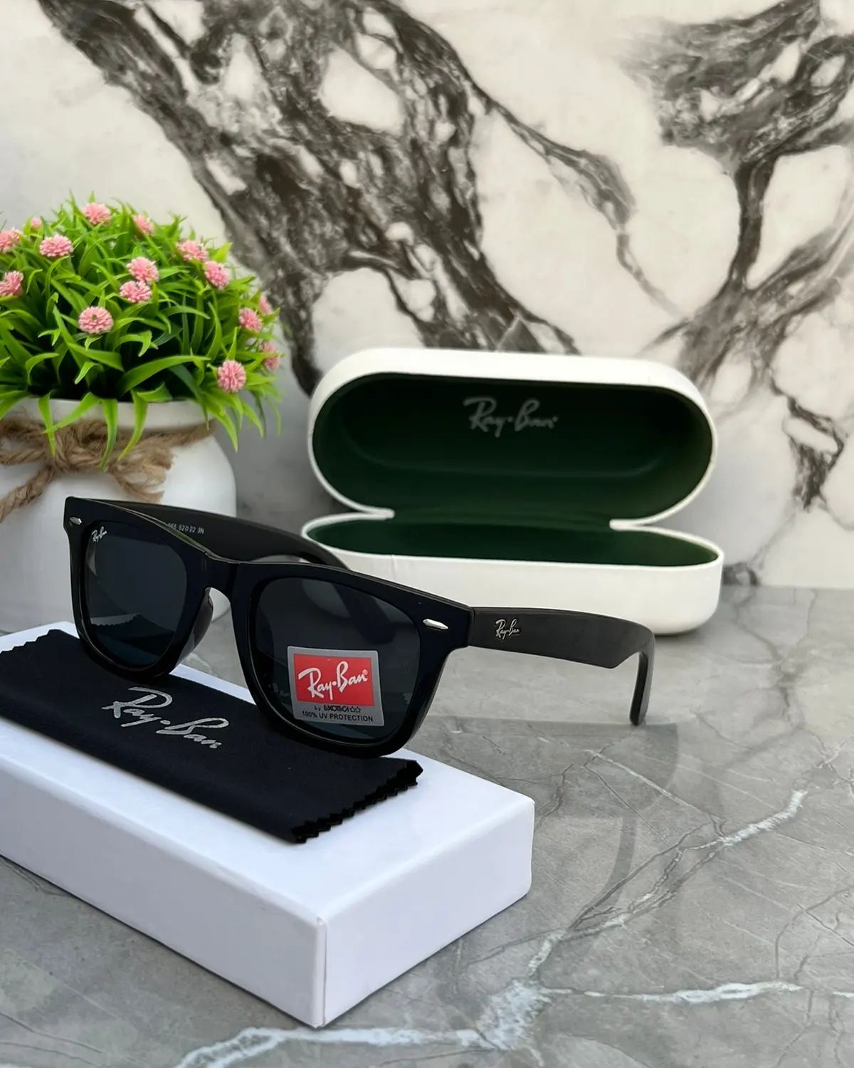 New Stylish Square Black & Black 2140 Mens Wayfarer Sunglasses.
