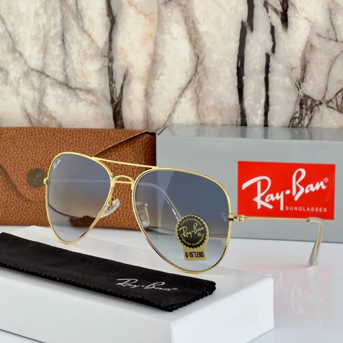 New Stylish Aviator 3026 Blue Shade and Gold Sunglasses for men and women.